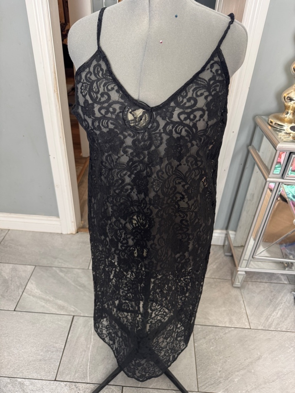 Black Lace Chemise Slip - Women Intimates & Sleepwear with side slit